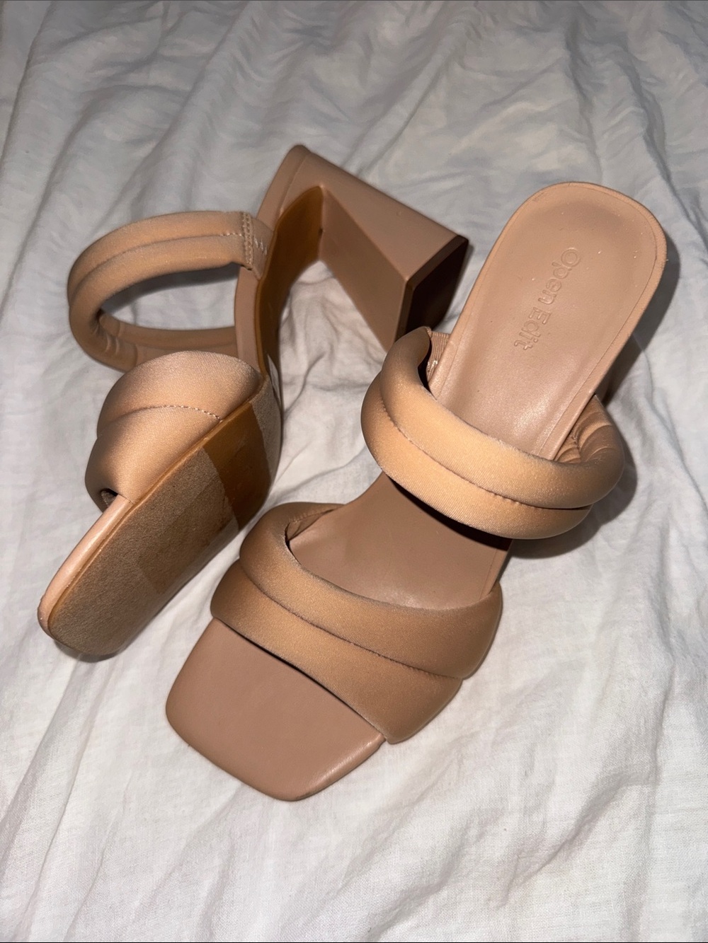 NWOT Open‎ Edit Open Square Toe Nude Strappy Block Heels Size 10